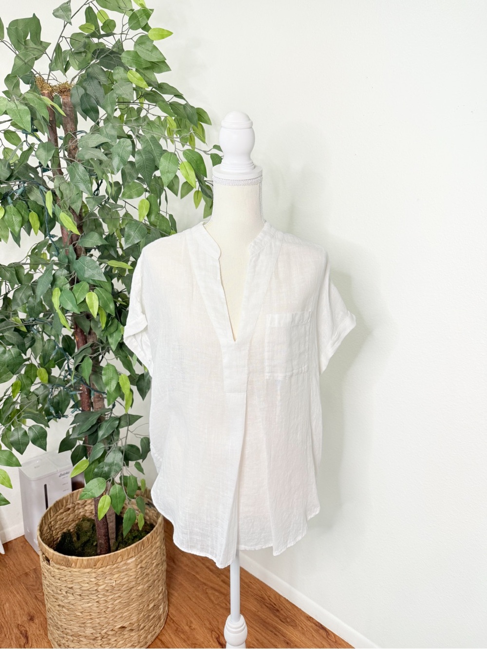 The White Label Company 100% Linen White Tunic Blouse US 10 - Picture 2 of 8